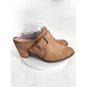 Vionic Mules Size 9 Camel Tan Leather Buckle Block Heel Clogs Comfort Cheyenne